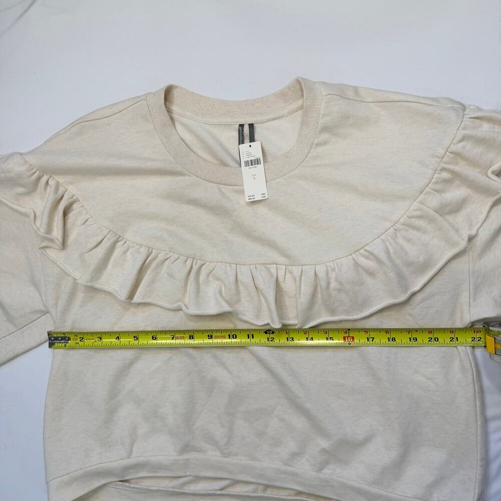 Anthropologie Ruffle Sweatshirt Large NWT High Low Oversized Comfy Coastal - Picture 10 of 11